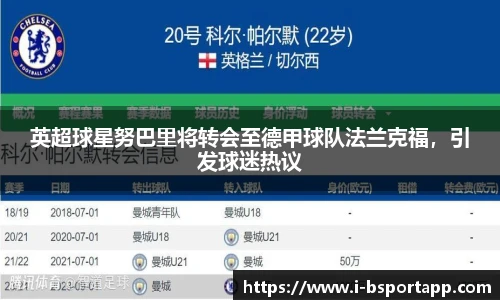 英超球星努巴里将转会至德甲球队法兰克福，引发球迷热议